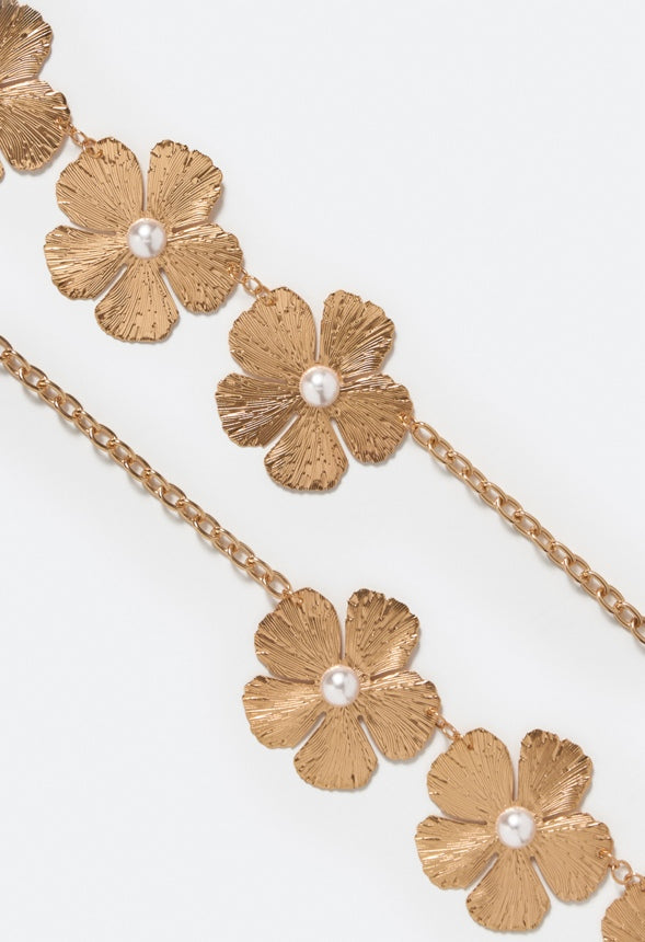 Haley Textured Flowers Chain Belt Cream/ Gold