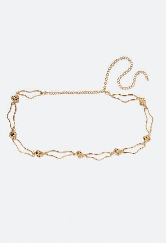 Kali Organic Linked Metallic Bead Chain Belt Gold
