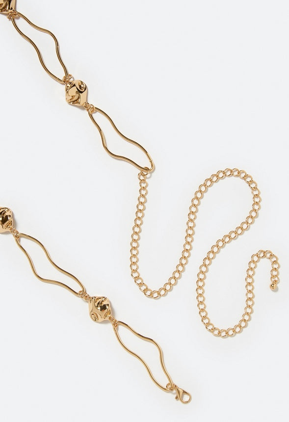 Kali Organic Linked Metallic Bead Chain Belt Gold