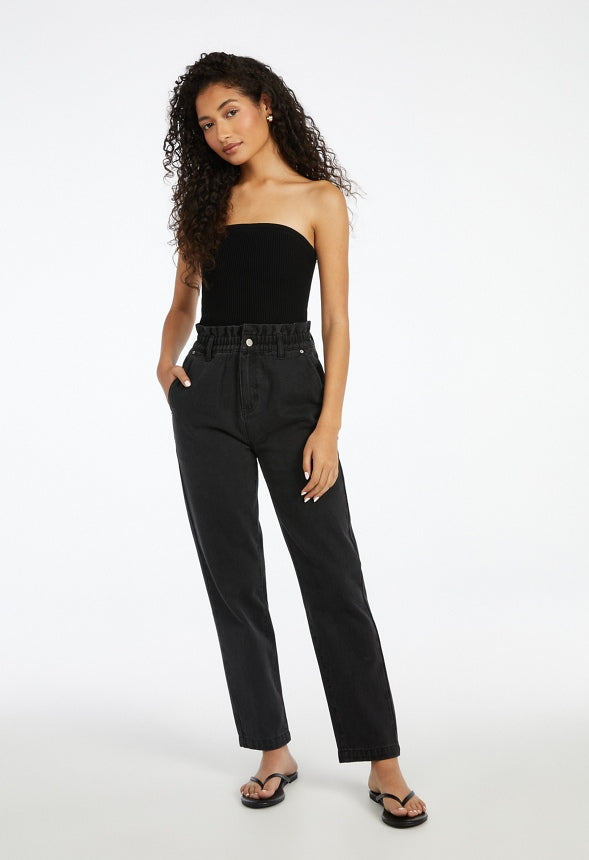 Davi High-Waisted Paperbag Jeans Mascara