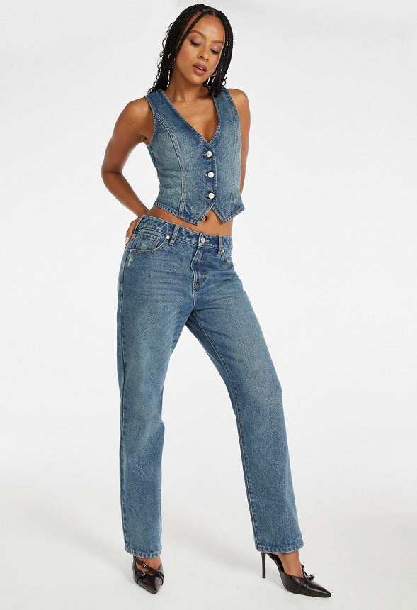 Ash Mid Rise Wide Leg Slouch Boyfriend Jeans Effect