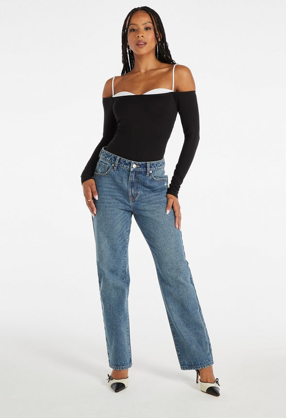 Ash Mid Rise Wide Leg Slouch Boyfriend Jeans Effect
