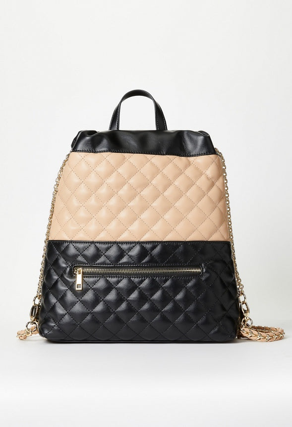 Quilted Backpack With Chain Straps Black/ New Nude