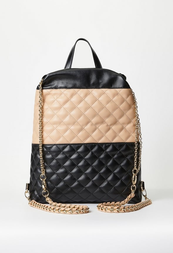 Quilted Backpack With Chain Straps Black/ New Nude