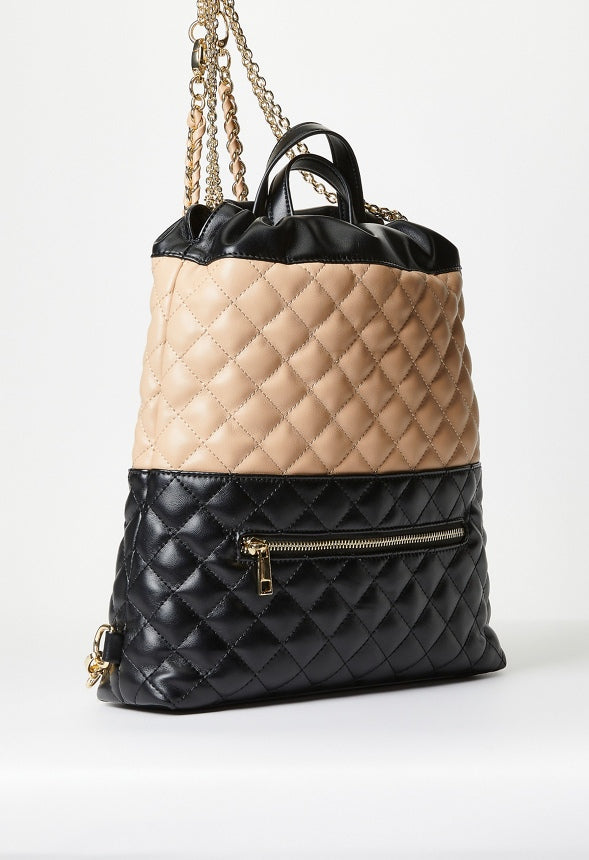 Quilted Backpack With Chain Straps Black/ New Nude