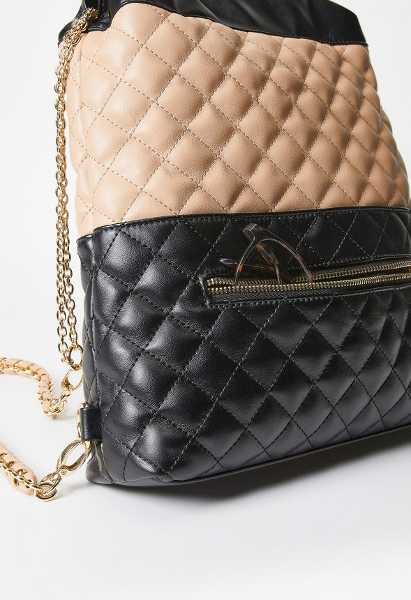 Quilted Backpack With Chain Straps Black/ New Nude