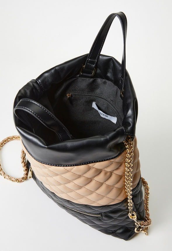 Quilted Backpack With Chain Straps Black/ New Nude