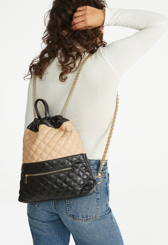 Quilted Backpack With Chain Straps Black/ New Nude