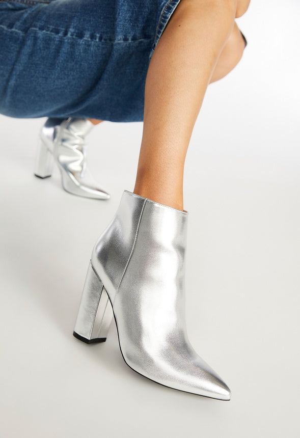 Rosamund Block Heeled Bootie Silver