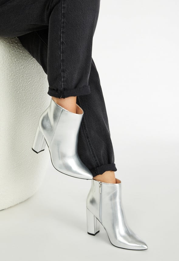 Rosamund Block Heeled Bootie Silver