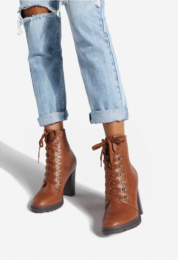 SHANDEE LACE UP BOOTIE Leather Brown