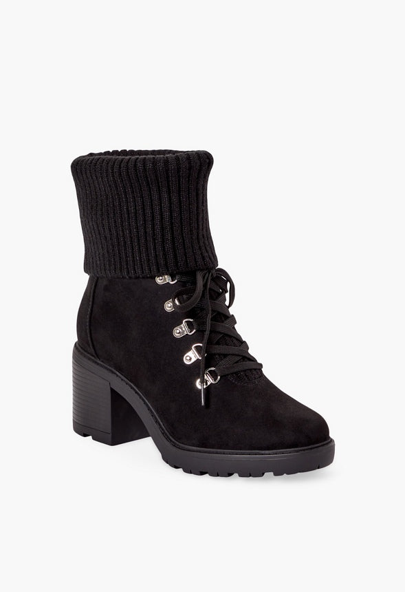 Camber Fold-Over Lace-Up Bootie Black