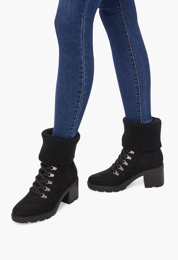 Camber Fold-Over Lace-Up Bootie Black