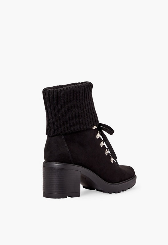 Camber Fold-Over Lace-Up Bootie Black