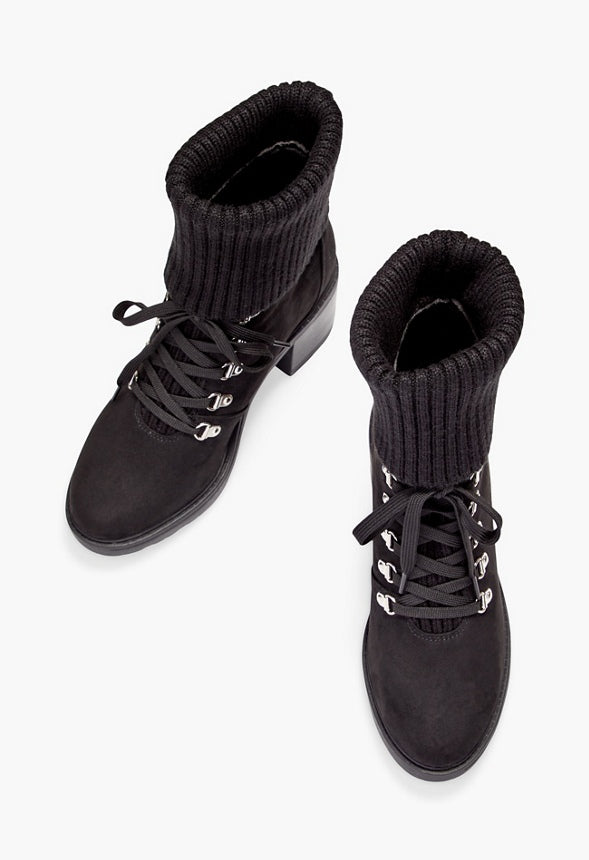Camber Fold-Over Lace-Up Bootie Black