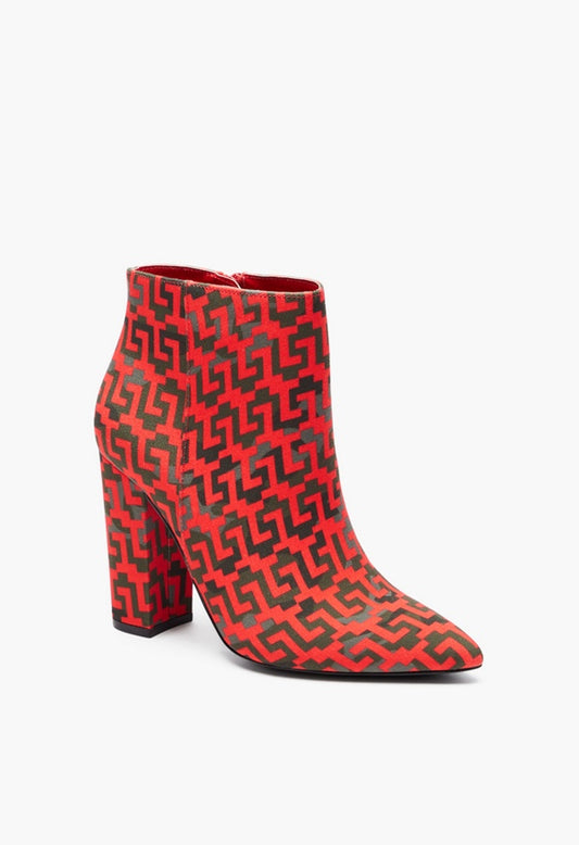 MINDA BLOCK HEEL BOOTIE Red Logo