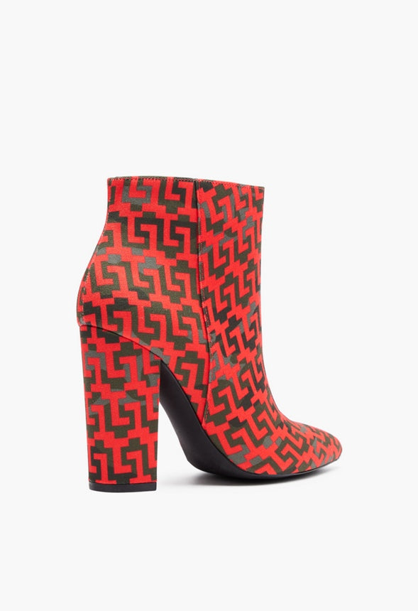 MINDA BLOCK HEEL BOOTIE Red Logo