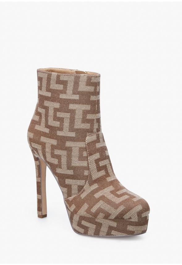 NATASHIA PLATFORM BOOTIE Brown Logo Print