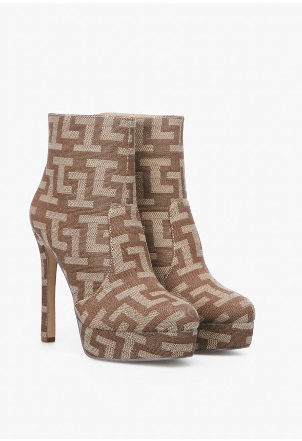 NATASHIA PLATFORM BOOTIE Brown Logo Print