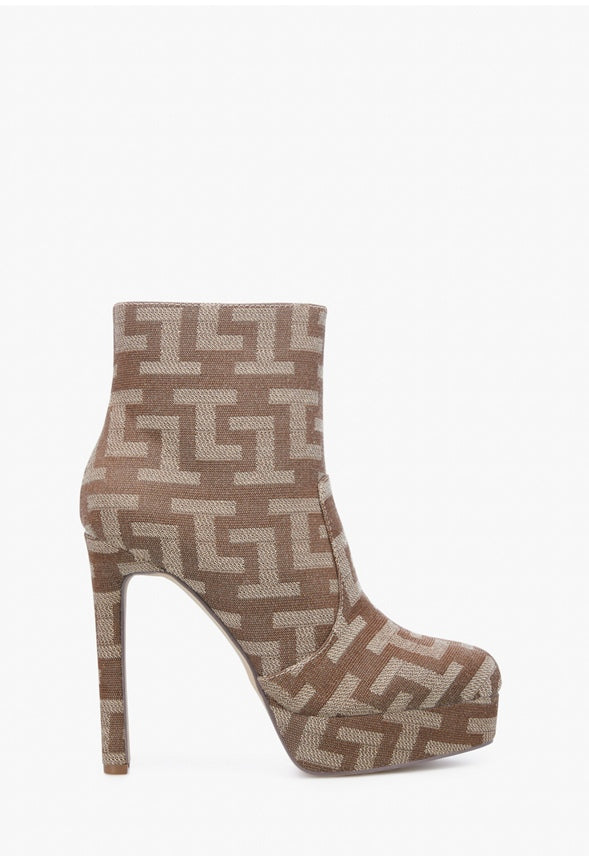 NATASHIA PLATFORM BOOTIE Brown Logo Print