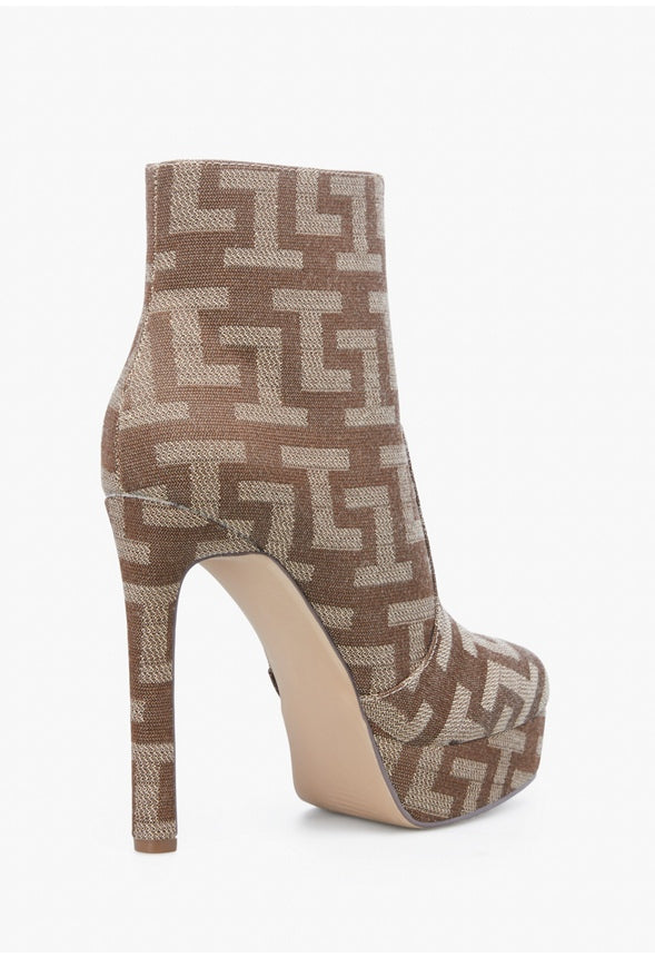 NATASHIA PLATFORM BOOTIE Brown Logo Print