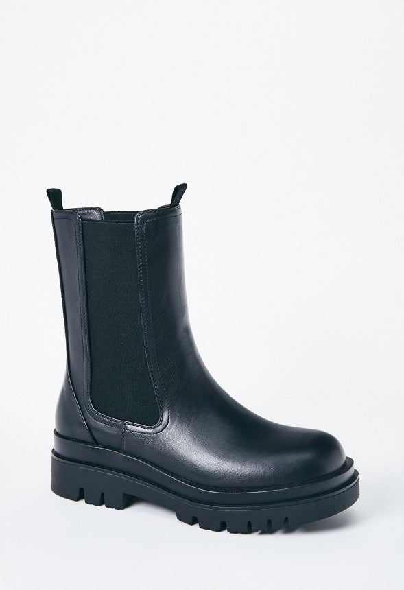 Candide Platform Lug Sole Bootie Black Caviar