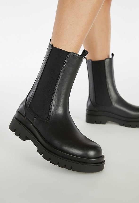 Candide Platform Lug Sole Bootie Black Caviar