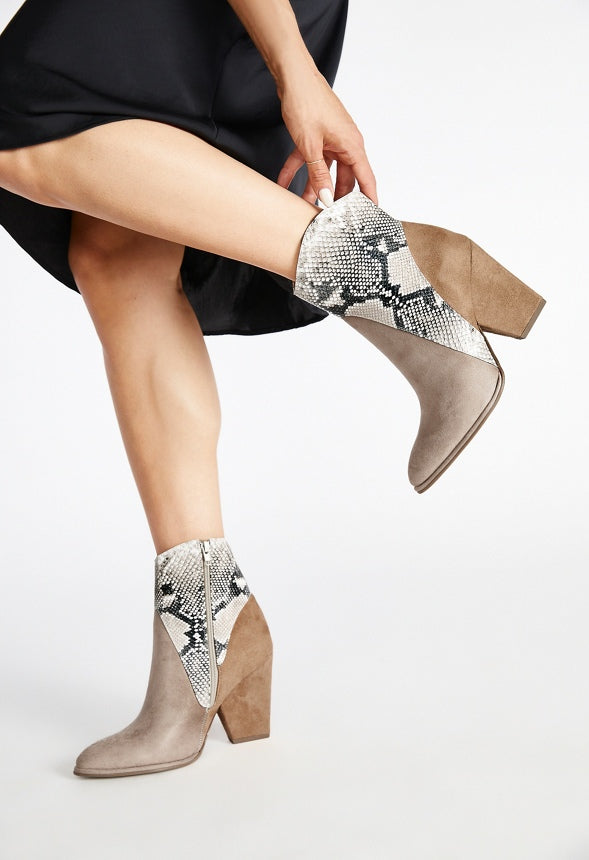 Britta Western Bootie Portabella/Snake/Lt Camel