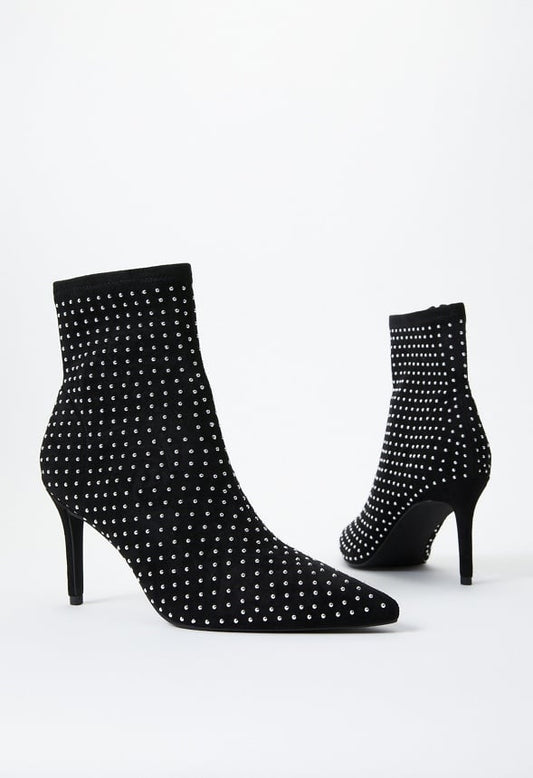 Khloy Stretch Stiletto Bootie Silver/Black