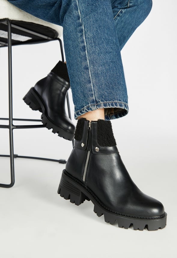 Callie Lug Sole Bootie Black Caviar