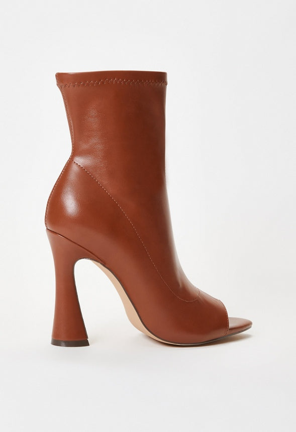 Malina Peep Toe Bootie Leather Brown
