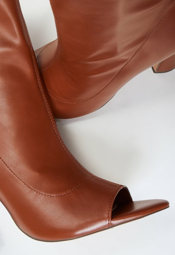 Malina Peep Toe Bootie Leather Brown