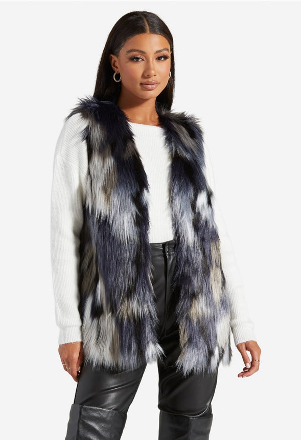 FAUX FUR VEST Navy Multi