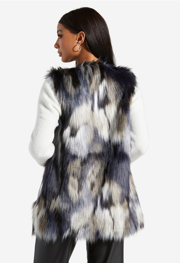 FAUX FUR VEST Navy Multi