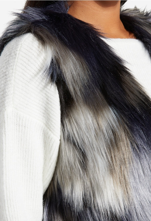 FAUX FUR VEST Navy Multi