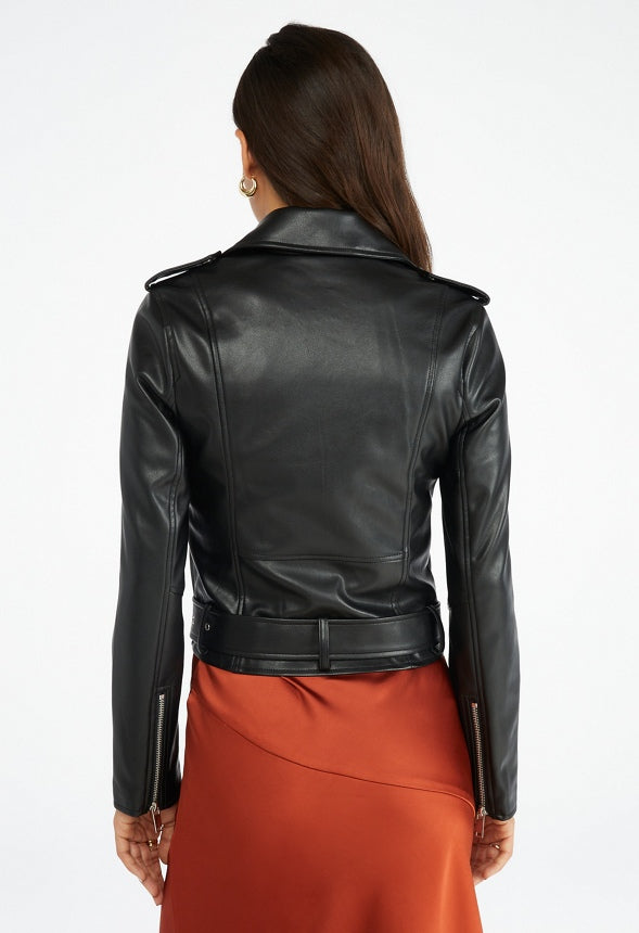 Faux Leather Moto Jacket Black Caviar