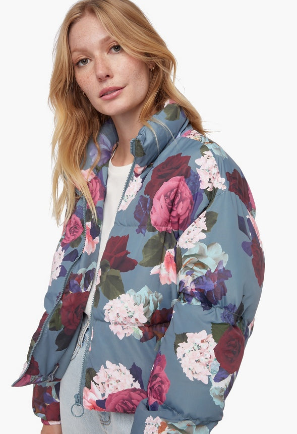 Cropped Puffer Jacket Goblin Blue Floral Print