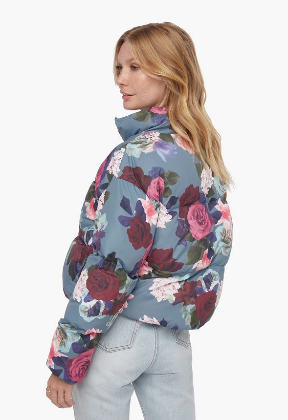 Cropped Puffer Jacket Goblin Blue Floral Print