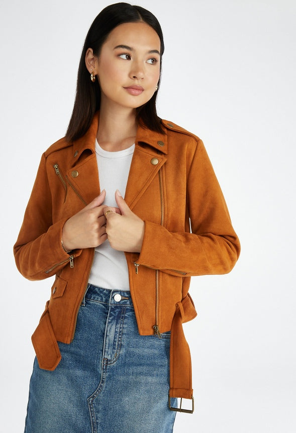 Faux Suede Moto Jacket Roasted Pecan
