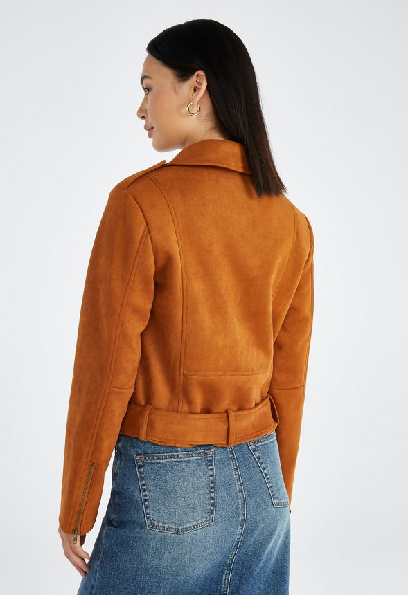 Faux Suede Moto Jacket Roasted Pecan