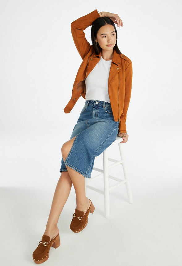 Faux Suede Moto Jacket Roasted Pecan
