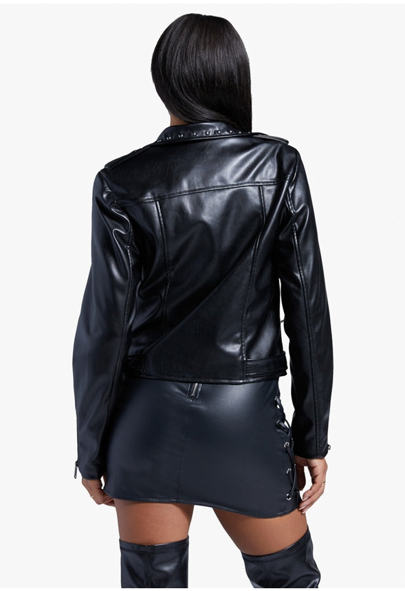 STUDDED MOTO JACKET Caviar