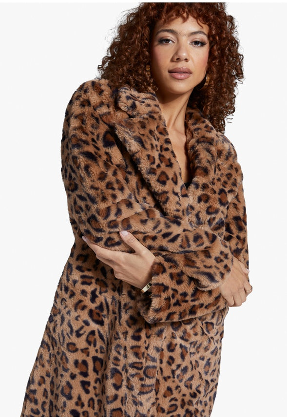 FAUX LEOPARD FUR COAT Leopard