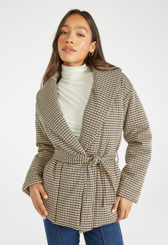 Belted Wrap Puffer Multi Herringbone