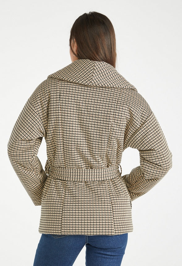 Belted Wrap Puffer Multi Herringbone