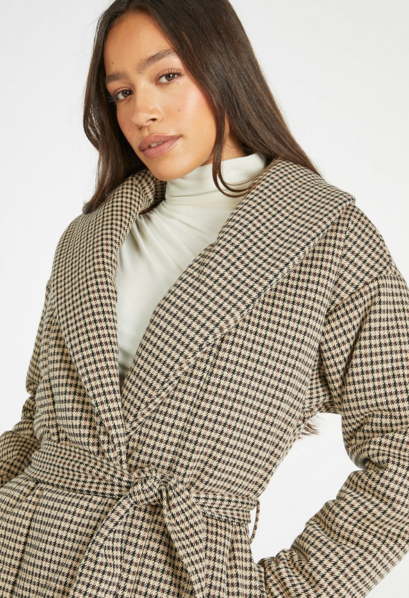 Belted Wrap Puffer Multi Herringbone