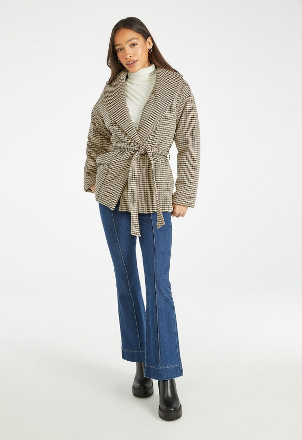 Belted Wrap Puffer Multi Herringbone