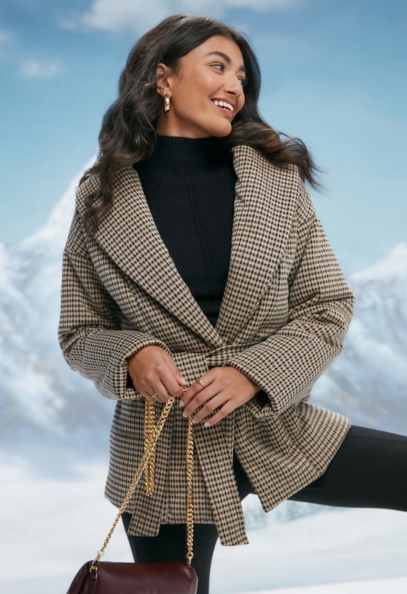 Belted Wrap Puffer Multi Herringbone