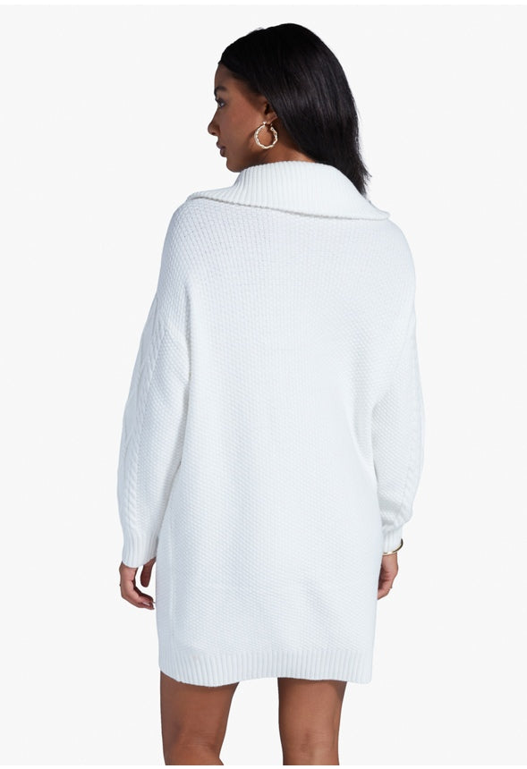 HALF ZIP CABLE SWEATER DRESS Marshmallow