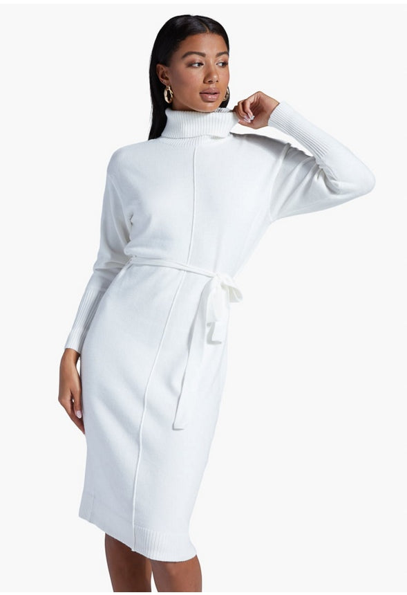 MOCK NECK SWEATER DRESS Marshmallow